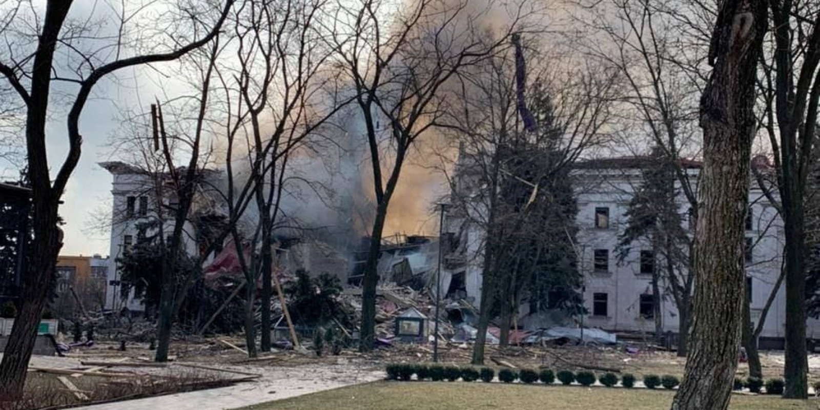 A view shows Donetsk Regional Theatre of Drama destroyed by an airstrike amid Russia's invasion of Ukraine, in Mariupol, Ukraine, in this handout picture obtained by Reuters on March 16, 2022. Press service of the Donetsk Regional Civil-Military Administration/Handout via REUTERS ATTENTION EDITORS - THIS IMAGE HAS BEEN SUPPLIED BY A THIRD PARTY. NO RESALE. NO ARCHIVE. MANDATORY CREDIT