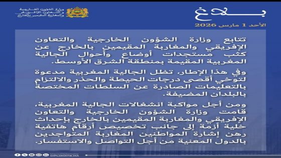 الخارجية المغربية تضع أرقاما هاتفية رهن إشارة الجالية بعدد من دول الشرق الأوسط.