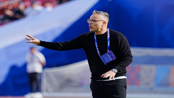 SANTIAGO, CHILE - SEPTEMBER 28: Mohamed Ouahbi, Coach of Morocco reacts during the FIFA U-20 World Cup Chile 2025 Group C match between Morocco and Spain at Estadio Nacional Julio Martinez Prádanos on September 28, 2025 in Santiago, Chile. (Photo by Luis Cano/Jam Media/Getty Images)